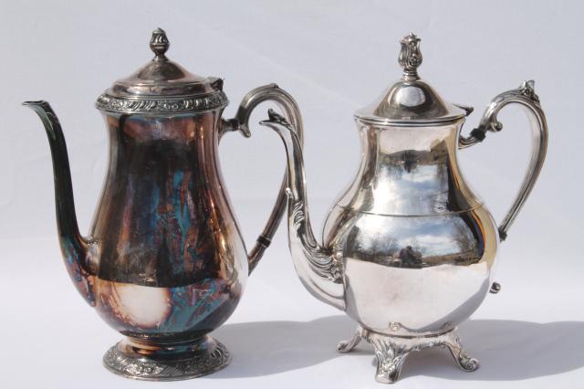 vintage-tarnished-silver-teapots-mismatched-silver-tea-pot-coffee-set-Laurel-Leaf-Farm-item-no-z33080-2