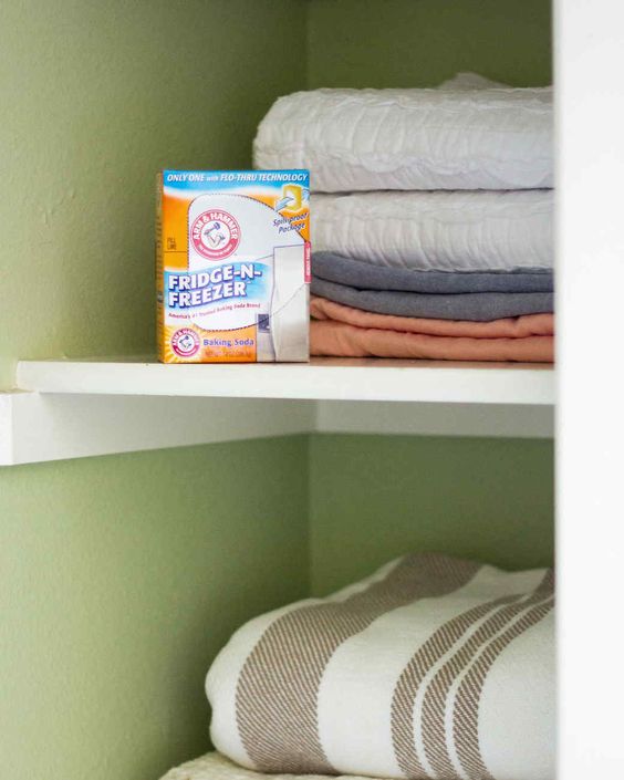 Baking soda helps keep a linen closet fresh. - Taming the Linen Closet